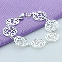 925 sterling silver round flower bracelet for women fashion charm wedding engagement party jewelry