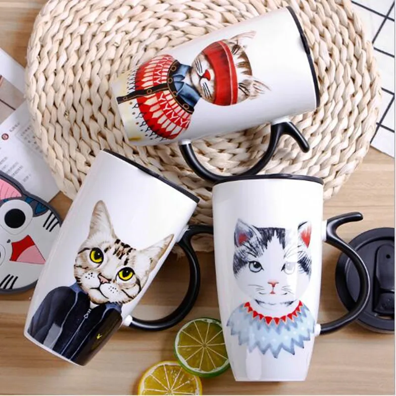600 мл креативная керамическая кружка с крышкой мультяшная чашка для молока кофе