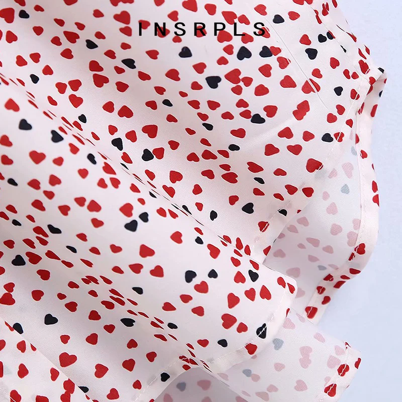 

INSRPLS Women Fashion Heart Print Loose Blouses Vintage Long Sleeve Button-up Female Shirts Blusas Chic Tops