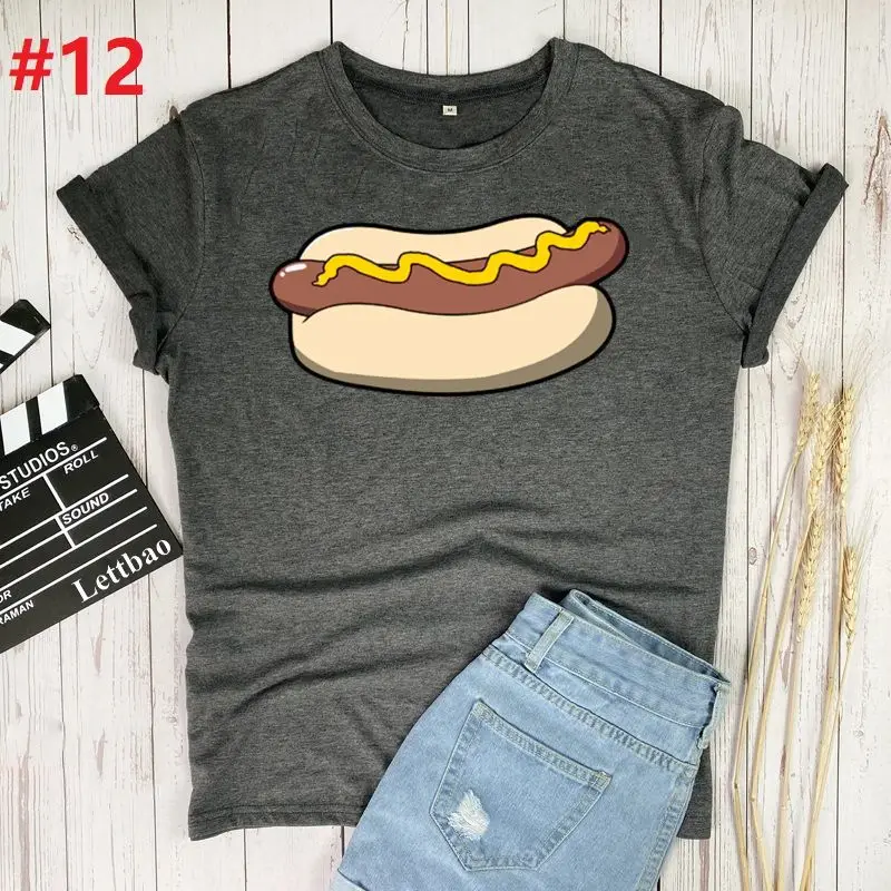 

Fashion Printed Oversized Shirt Hot Dog Summer Short Sleeve Womens Tops Harajuku Korean Street Women's Blouses Camisetas Mujer