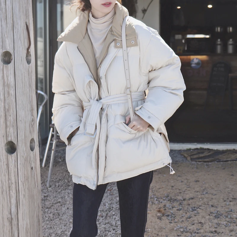 

2020 New Winter Belt Woman Parkas Pluz Size Thicken Coat Fashion Warm Casual Cotton-Padded Korean Preppy Style Jacket Outwear