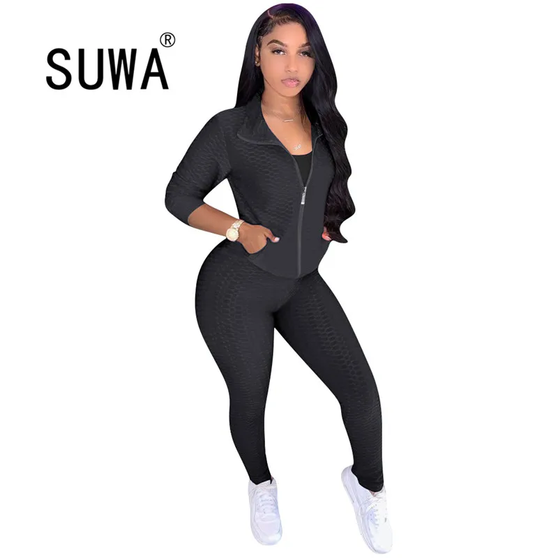 

New Arrival Autumn Spring Clothes Tracksuit Women Two Piece Lounge Wear Set Long Sleeve Top Tunic + High Waist Joggers Trousers