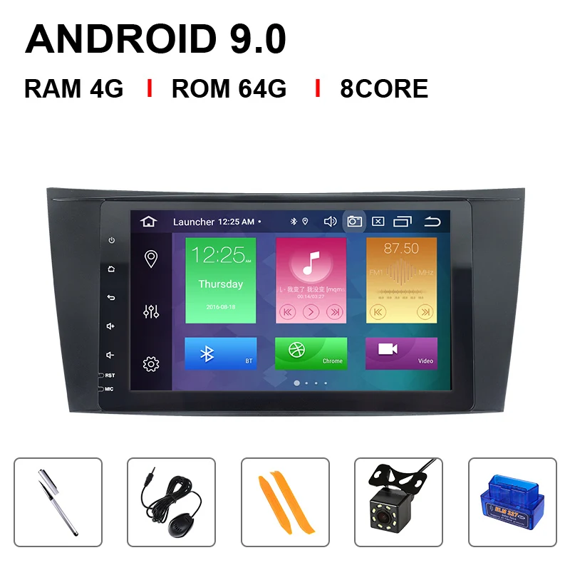 8 Core 64ROM OBD Cam Ips DSP 4G 2 din Android 9,0 автомобильный радио мультимедиа для Mercedes Benz e-класс W211 E200 E220 E300 E350E240 E270 E280CLS класс W219 - Цвет: 8 Core 64ROM OBD Cam
