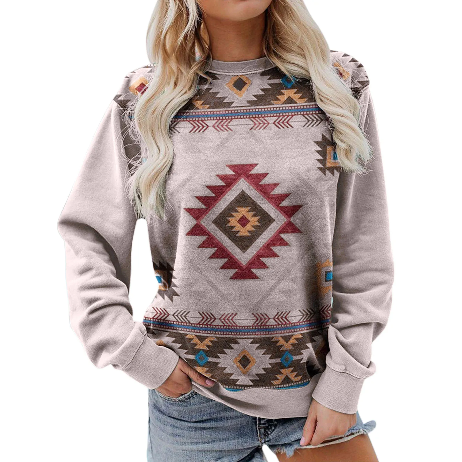 

Женский свитшот с круглым вырезом, Свободный Топ с длинным рукавом и цифровым принтом в западном стиле, Повседневная Уличная одежда, весна-о...