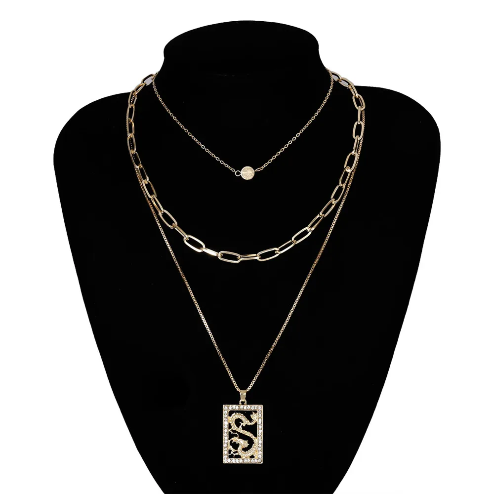 3 шт./компл. многослойные стразы ожерелье с кулоном дракона очаровательное колье