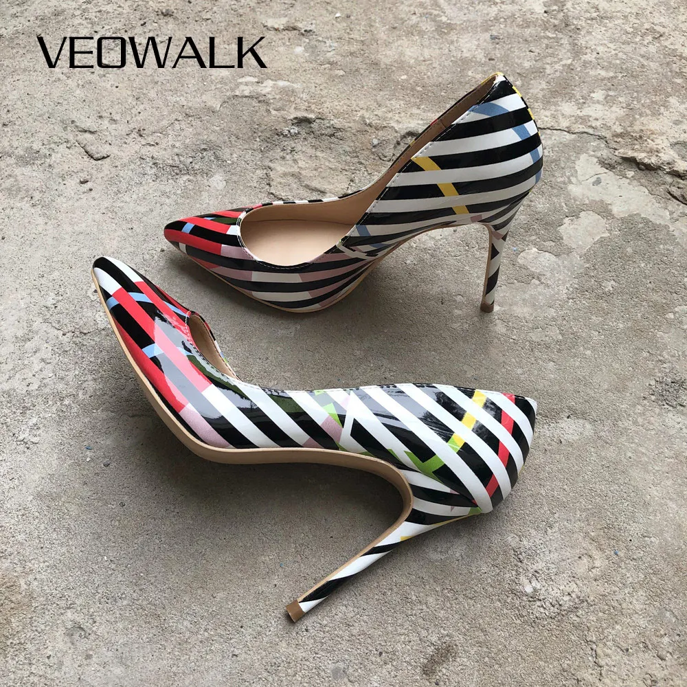 Veowalk полосатые женские остроносые высокие каблуки с принтом зебры модные