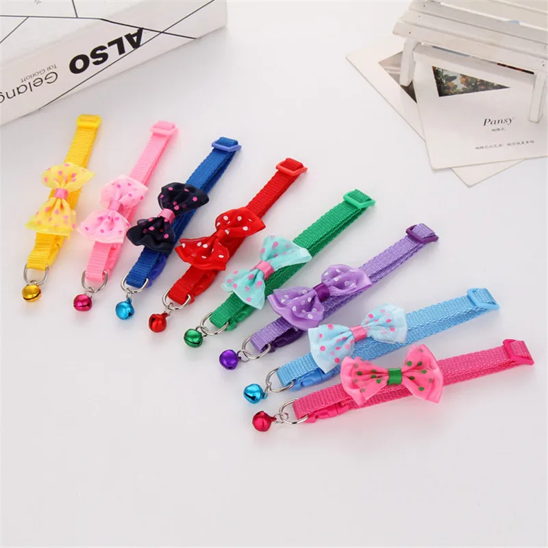 

Bow Design Super Cute Cat Collar Pet Accessories for Cat Collar with Bell Adjustable Size Pet Decoration Custom Cat Puppy Collar