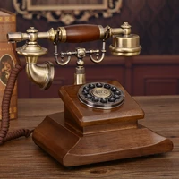 classic retro corded telephone phone vintage telephone landline wooden telephone button dial for home hotel decoration