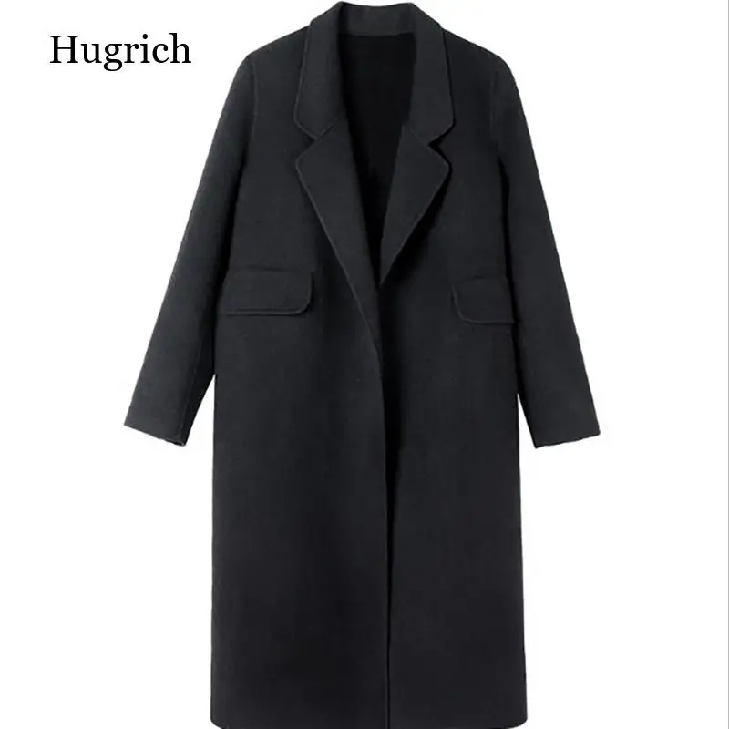 Двухстороннее кашемировое пальто женское длинное приталенное шерстяное с