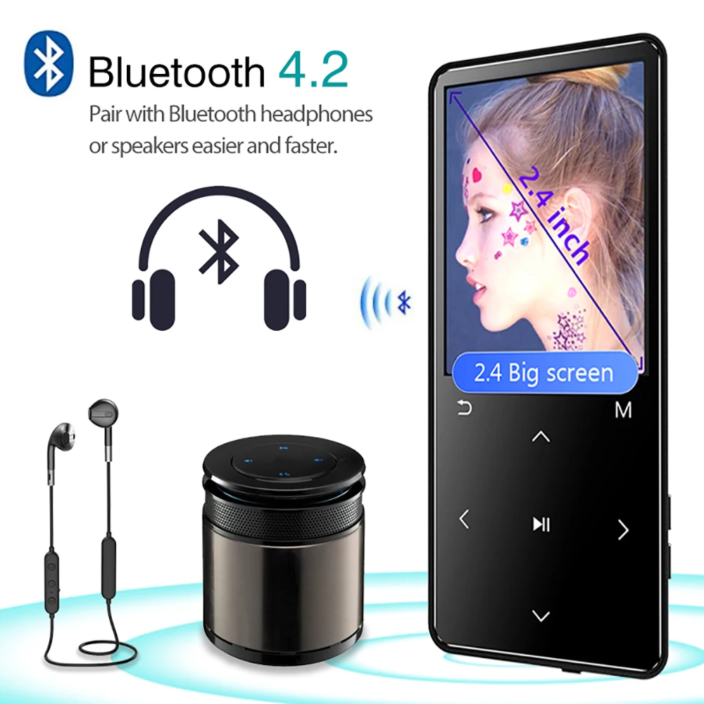 Mp3 плеер с Bluetooth и динамиком сенсорный экран 2 4 дюйма HiFi Walkman MP 3 Flac музыкальный для