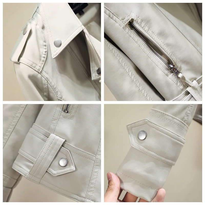 Осенне зимняя Новинка сетчатая красная кожаная куртка женские тонкие белые