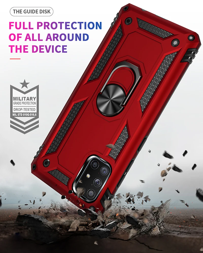 

Armor Bumper Shockproof Phone Case For Samsung Galaxy A20e A51 A50 A40 A30 S A20 A10e A01 A20s A70 s Finger Ring Kickstand Cover