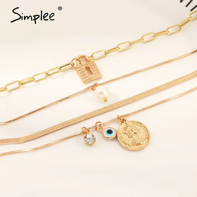 Simplee Golden chain pendant necklace Fashion jewelry lock eye women long Streetwear party charm accessories 2020 | Украшения и