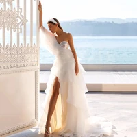 eightree sexy wedding dresses one shoulder a line bridal dress elegant high split satin sleeveless white wedding gowns plus size