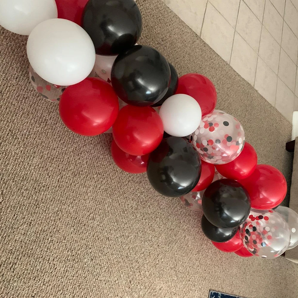 109 unids/lote circo globos de cumplea&ntilde;os arco set de guirnaldas negro rojo blanco globos confeti globos, decoraci&oacute;n fiesta de cumplea&ntilde;os-3