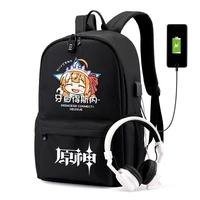 anime fashion schoolbag game genshin impact klee backpack book bags black shoulder travel bags anti theft backpacks