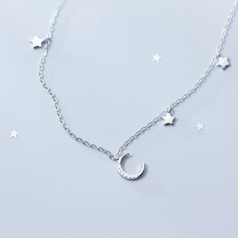 Женский чокер из серебра 925 пробы со звездами и Луной|Ожерелья| |