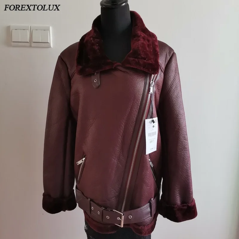 

Куртка мотоциклетная Женская из искусственной кожи, с бархатной подкладкой, на молнии, с карманами, зимняя, теплая, большого размера