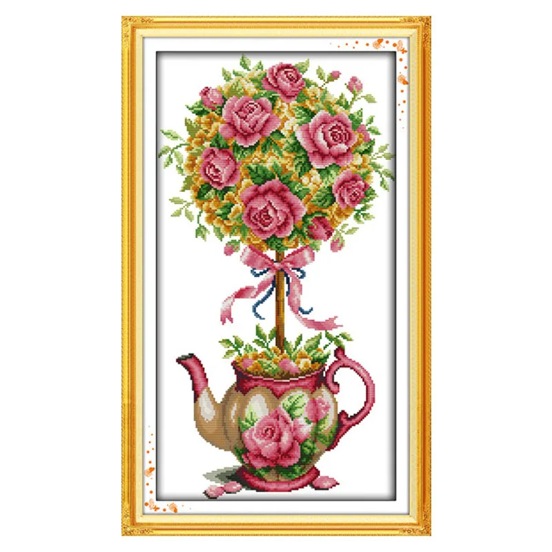 

Набор для вышивки крестиком, набор «сделай сам» для букета и заварочного чайника 14CT 11CT, Набор для вышивки на холсте без принта, картины для у...