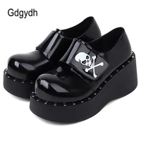 gdgydh devil fashion gothic platform shoes women hook loop trendy street skull womens pumps light leather japanese harajuku