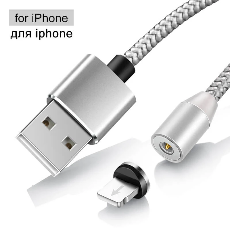 Silver for Iphone Elough Магнитный зарядный Micro USB кабель зарядное устройство для iPhone Xiaomi Мобильный телефон Магнит USB зарядное устройство Тип C кабель Шнур El360 - Цвет: Silver for Iphone