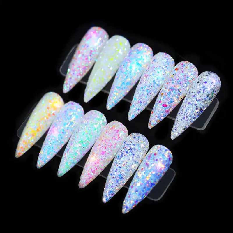 12 pcs/Japanese nail art laser glitter sequins set color light turn onion powder jewelry mermaid magic sequin | Красота и здоровье