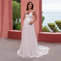 uzn elegant ivory satin and lace beach wedding dress spaghetti straps v neck a line bridal gowns for pregnant woman brides dress