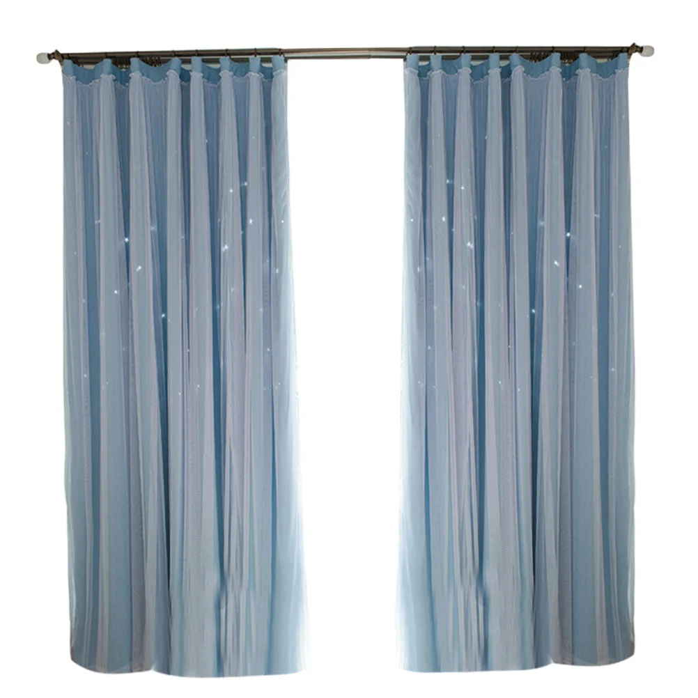 

1*2,7 м полые Звездные затемняющие шторы s для гостиной спальни оконные занавески сшитые с белой вуалью (Небесно-голубой)