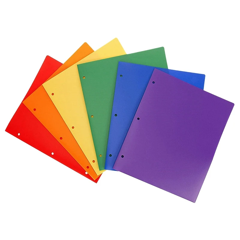 

6PCS Plastic Double-Pocket Folder, Binder with Pocket, 3 Perforated Grooved Office File Storage Bag
