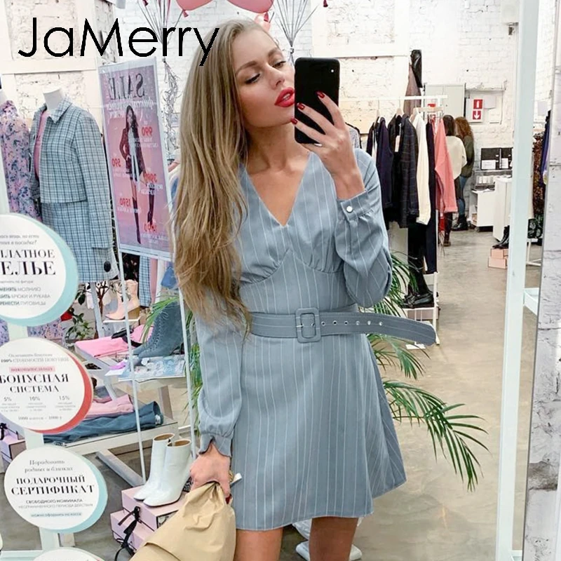JaMerry винтажное Сексуальное Женское Платье в полоску повседневное с длинным