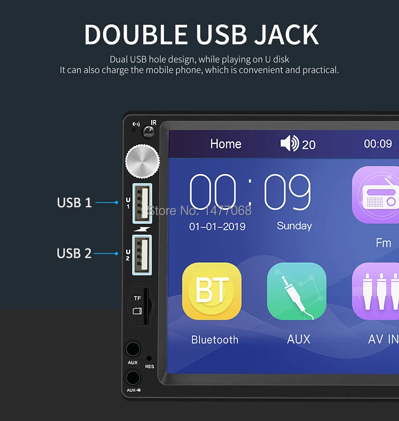 7" Touch Screen Car Radio 2 Din Mirror Link Bluetooth MP5 Player External Mic Input Handsfree A2DP USB TF ISO Head Unit PHYEE X5