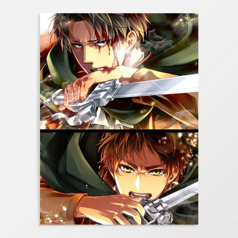 

Wall Art Eren и Леви холст картины HD печатные атака на постер Titan модульная бой аниме функции фотографии домашний декор рамки