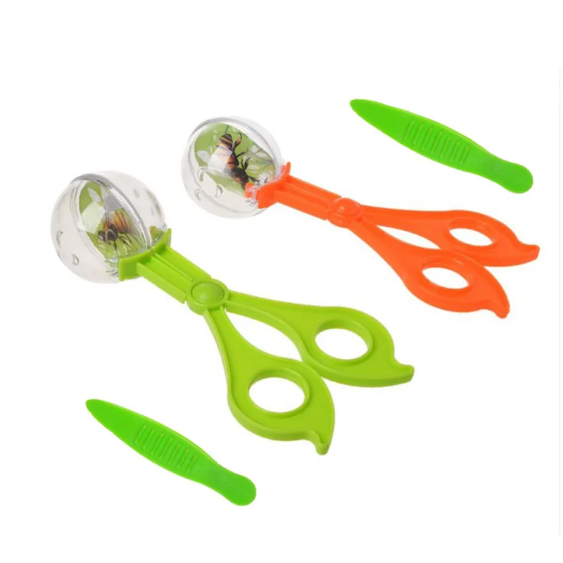 Kit de juguete de exploraci&oacute;n de naturaleza para ni&ntilde;os, herramienta de estudio de plantas e insectos, tijeras de pl&aacute;stico, pinzas de sujeci&oacute;n, cabeza redonda, Tijera con pinzas-0