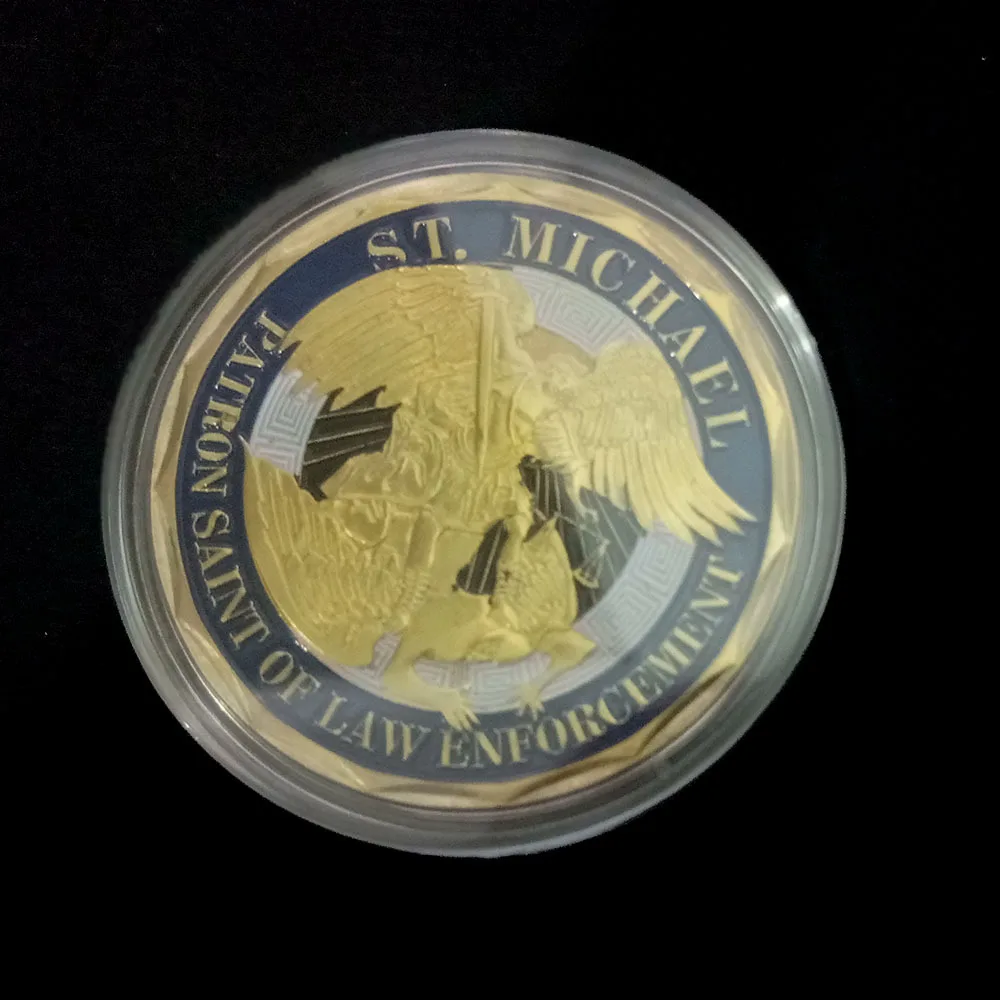 

Gold Plated Collectible Coin St Michael Archangel Saint US Police Officer Challenge USA Souvenirs Antique Coins Gift Medal