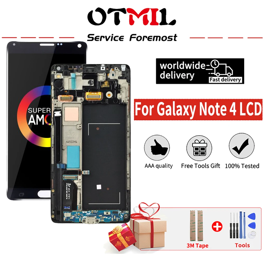 

OTMIL сжечь тени 5,7 "ЖК-дисплей для Samsung Galaxy Note 4 Note4, ЖК-дисплей, сенсорный экран, дигитайзер, для сборки, запасные части N910T N910A