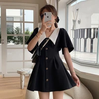2021 summer new large size french doll collar waist dress female summer was thin and hepburn style temperament little black skir