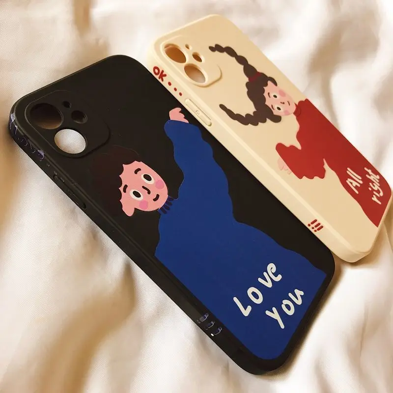 Crooked Head Boy And Girl Couple Phone Case For iPhone 11 12 Pro Max XR XS X 7 8 Plus SE2 Lovely Shockproof Full Cover | Мобильные