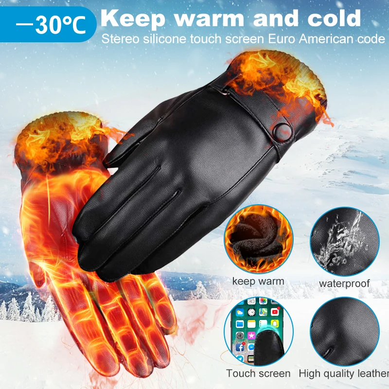 

Men's Gloves Black Winter Mittens Keep Warm Touch Screen Windproof Driving Guantes Male Autumn Winter PU Leather Gloves Business