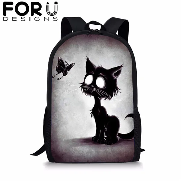 FORUDESIGNS/готический Черная кошка школьные сумки 3 шт./компл. для девочек и мальчиков Повседневное 3D Для женщин рюкзак ортопедический рюкзак детская дорожная сумка для книг - Цвет: CDGX1388C