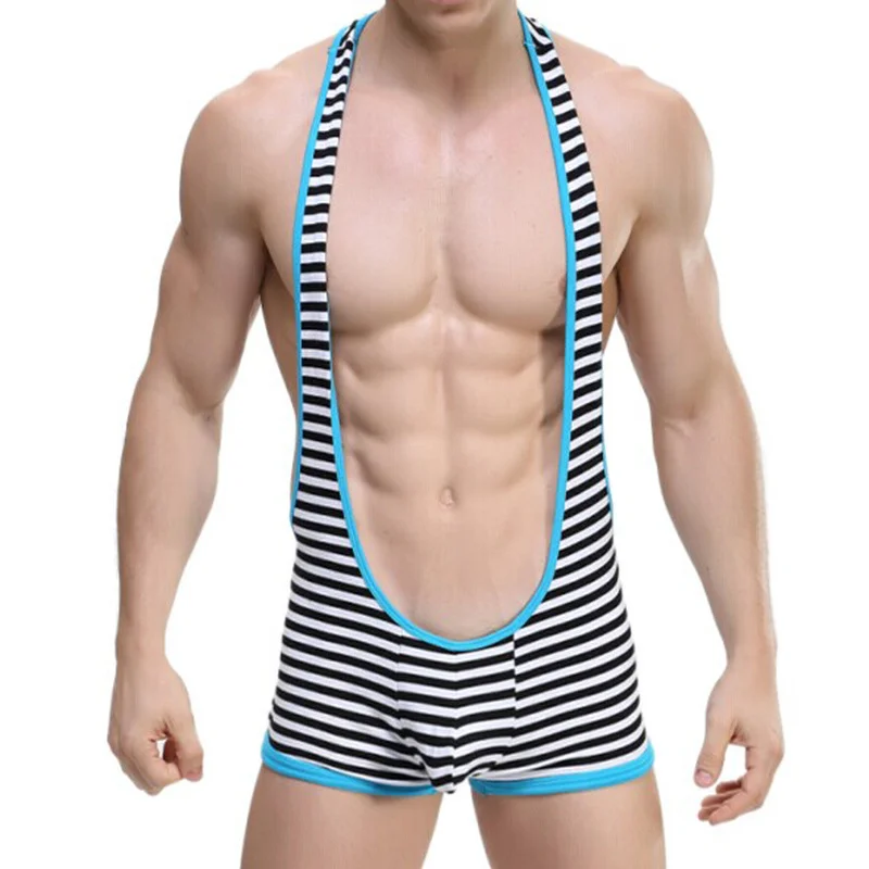 Мужское боди бандаж полосатая Сексуальная Сумочка для пениса нижнее белье
