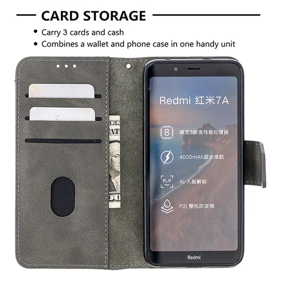 Чехол-книжка для Xiaomi Redmi 7A мягкий кожаный чехол-бумажник из ТПУ 7 чехол | Мобильные