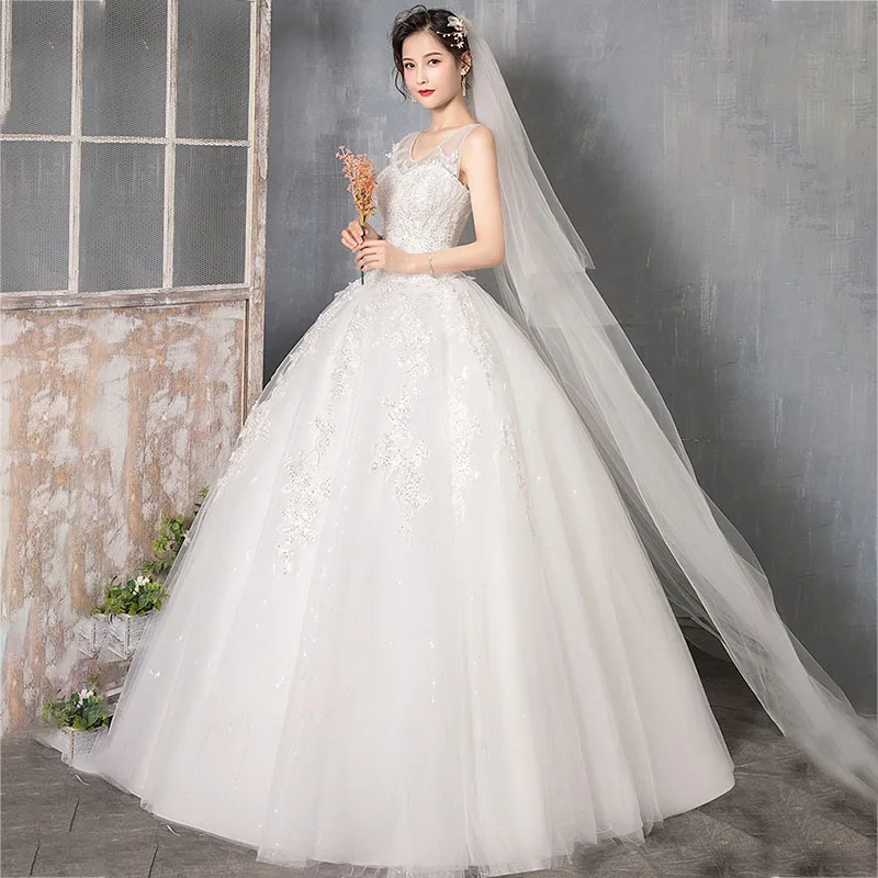 

Elegant Wedding Dresses It's Yiiya AR683 Sleeveless V-neck Wedding Dress Plus Size Lace Sequined Shining Vestido De Novia 2020