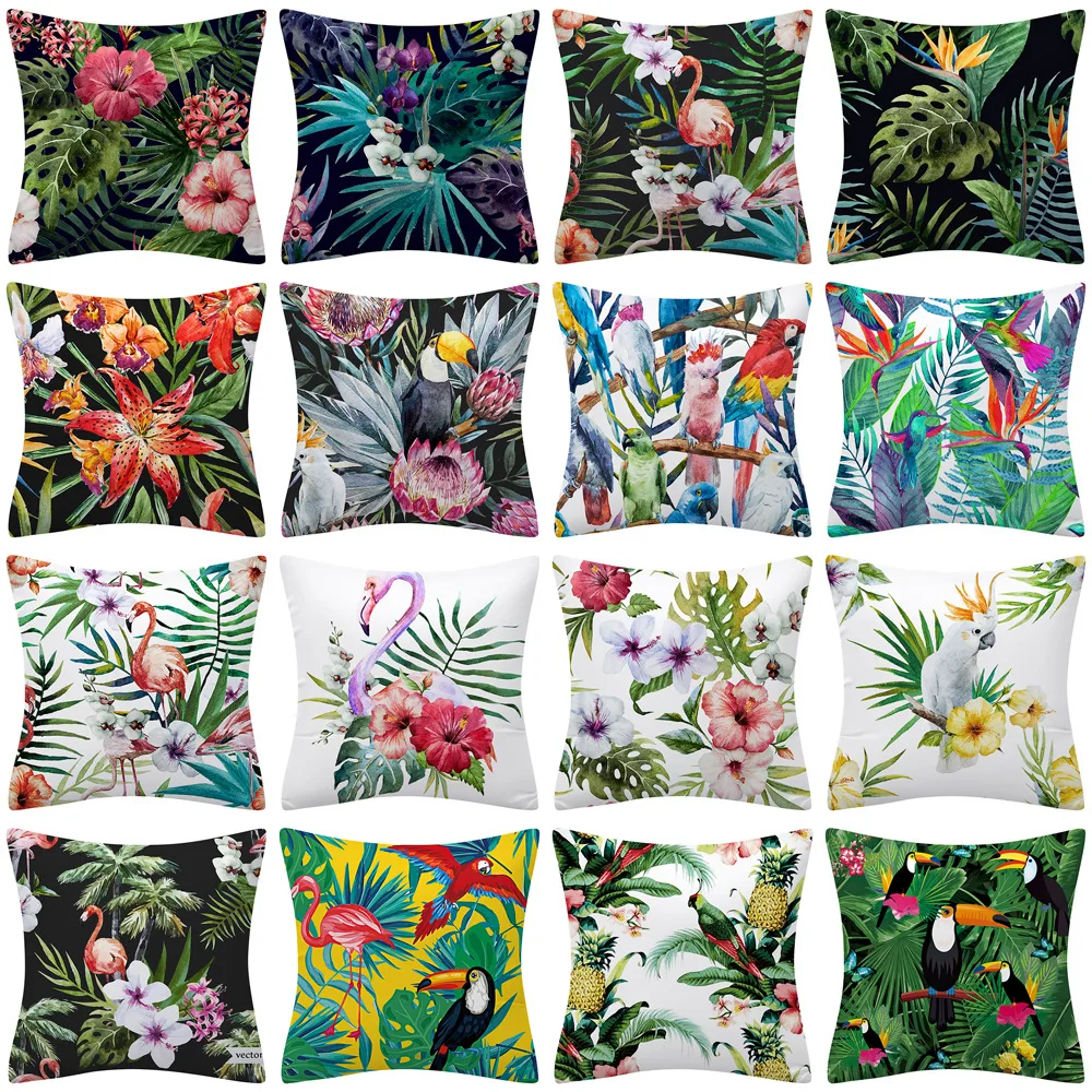 

Summer Tropical Plants Cushion Cover 45x45cm Polyester Flamingo Pillowcase Decorative Throw Pillows Home Decor Pillow Covers