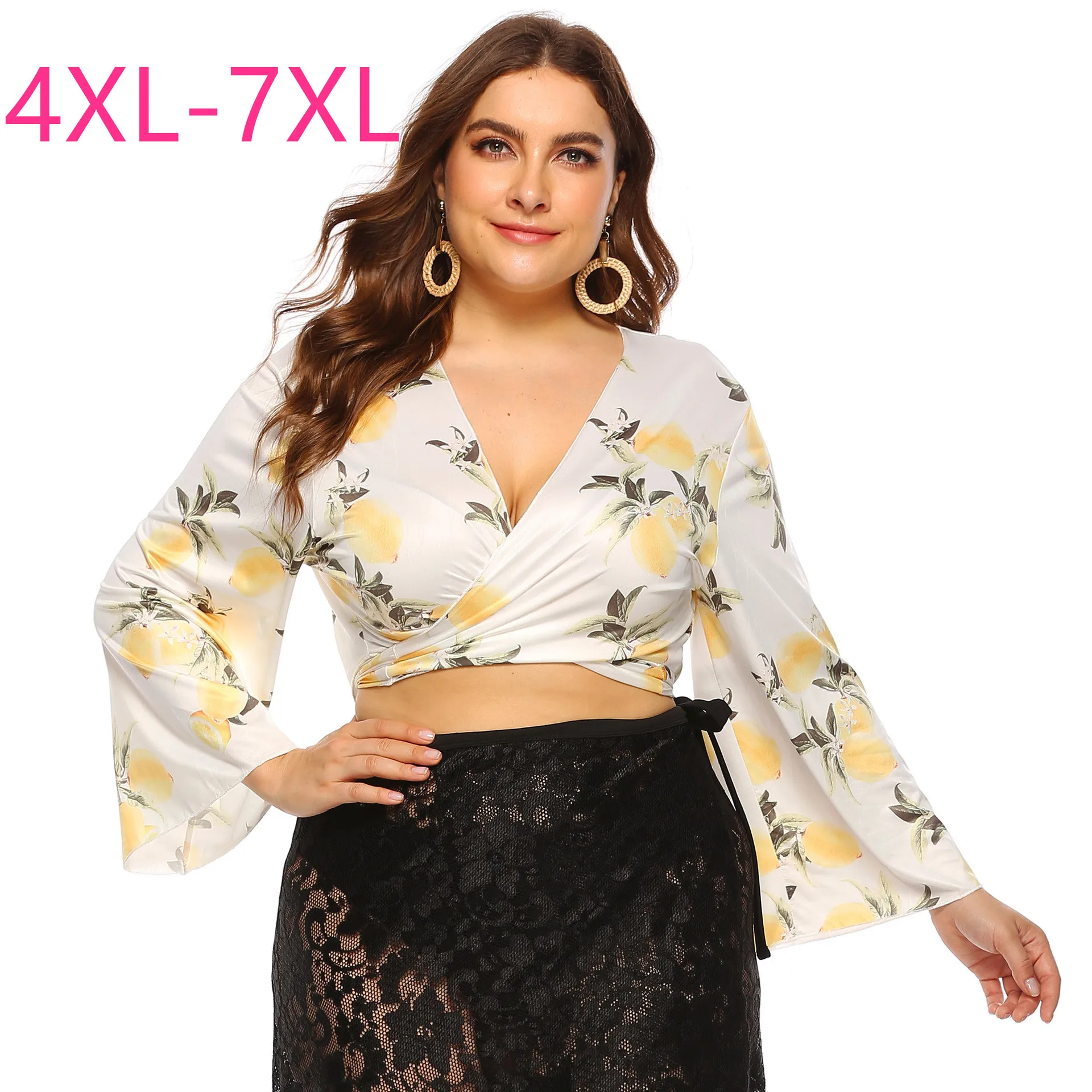 Женская блуза с длинным рукавом и V-образным вырезом размеры до 7XL | одежда