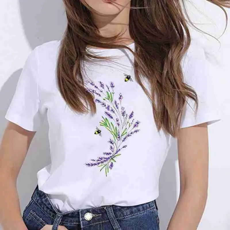 

Oversized T-Shirts Women Men Lavender Print Tshirt Clothe Shirt Sleeve Graphic Harajuku Short Female T-shirt Fashion Summer Q4O5