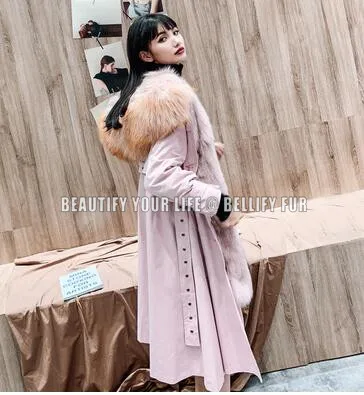 

European and American natural fox Fur trimed Long winter's Parka Outerwear Oversized