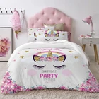 Детский комплект постельного белья с мультяшным рисунком для девочек, пододеяльник, наволочка, розовое стеганое одеяло 135x200 150x200, милый Единорог