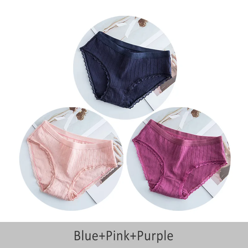 Bule Pink Purple Сексуальные хлопковые шорты, кружевные боковые трусики, дышащее нижнее белье для женщин, средняя посадка под брюки, строгие Простые штаны, стринги, Culotte Femme - Цвет: Bule Pink Purple
