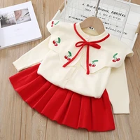 girls doll collar cherry knit sweater suit skirt toddler girl sweater toddler girl fall clothes 2022 toddler girl winter clothes
