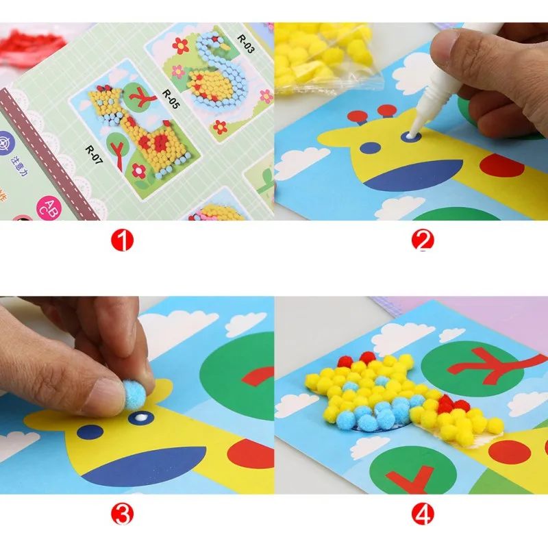 

Handmade Plush Ball DIY Stickers Creative Children Ornaments Colorful Art Activities Early Learning Toys 1 Set